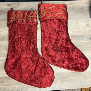 Set of 2, Red/Gold Beaded Christmas Stocking 18"‎